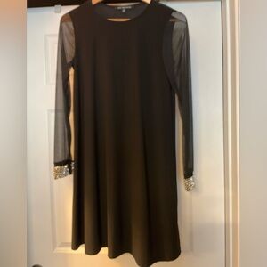 Elegant Black Dress with Sheer Sleeves